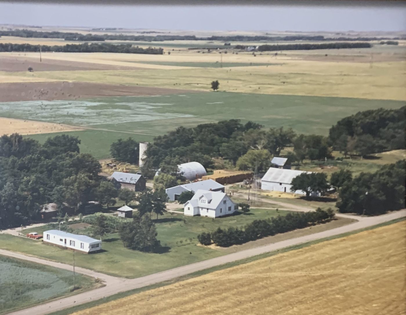 Aerial view of the farm in the 1970s